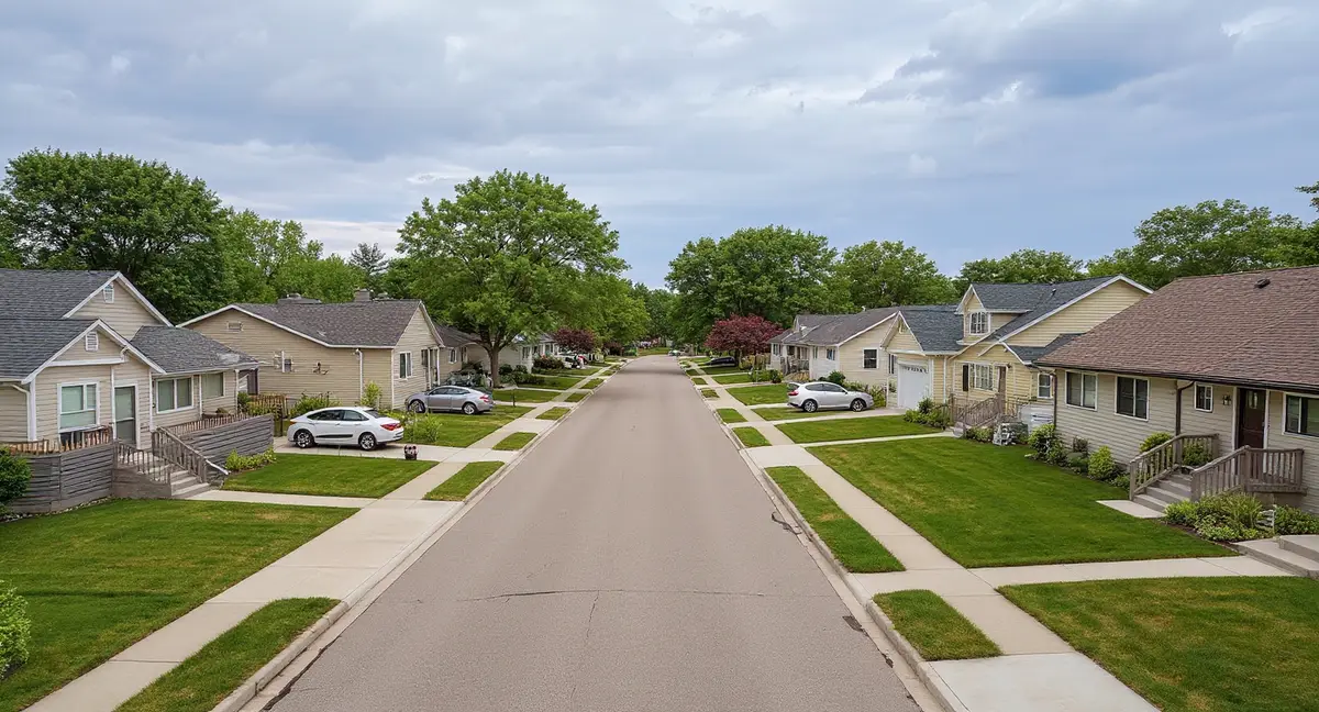 Ankeny residential neighborhood showing south-Ankeny 1960s block basements and north-Ankeny post-2005 poured concrete homes in Polk County, Iowa on Dows Formation glacial till extending 45-60 feet below grade